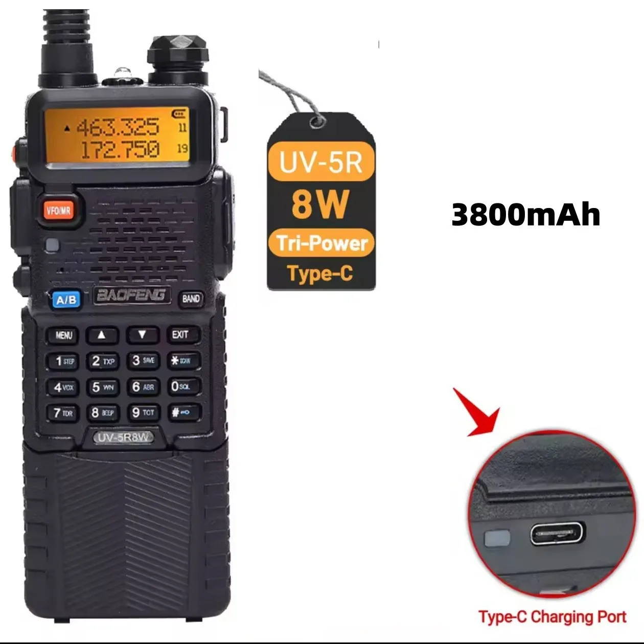 BAOEFNG Walkie-talkie UV5R Self-driving Tour Wireless Car 5W/8W Dual-stage Handset 3800mAh