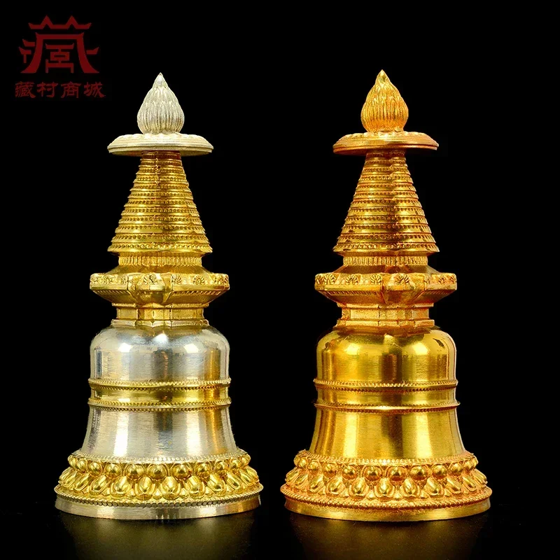 8.2'' Tibetan Buddhism Bronze Gilt Stupa Pagoda Tower Statue Temple-style Spiritual Cultural Decorative Figurine for Home Decor