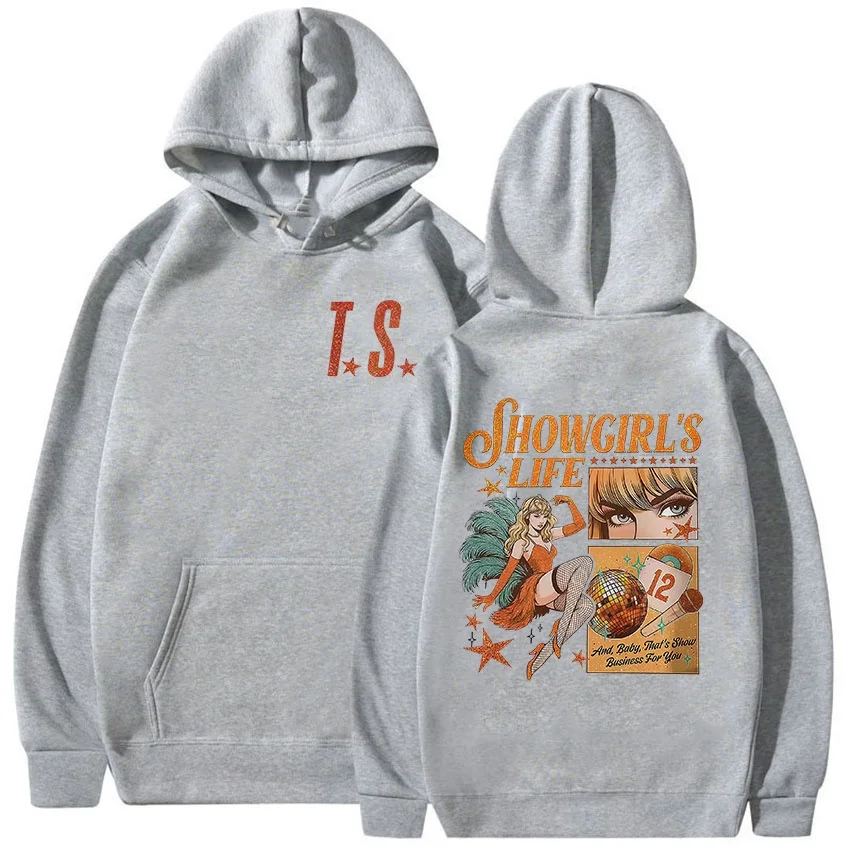 TS حياة جولة Showgirl 2025 Merch الخريف/الشتاء الرجال النساء موضة ريترو هوديي عادية اضافية كبيرة قلنسوة من القطن