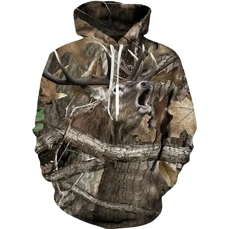 Deer Huntering Camouflage Hoodies Wildlife Hunter Camo 3D Print Men Women Sweatshirts Y2k Pullovers Harajuku Tops Kids Clothing