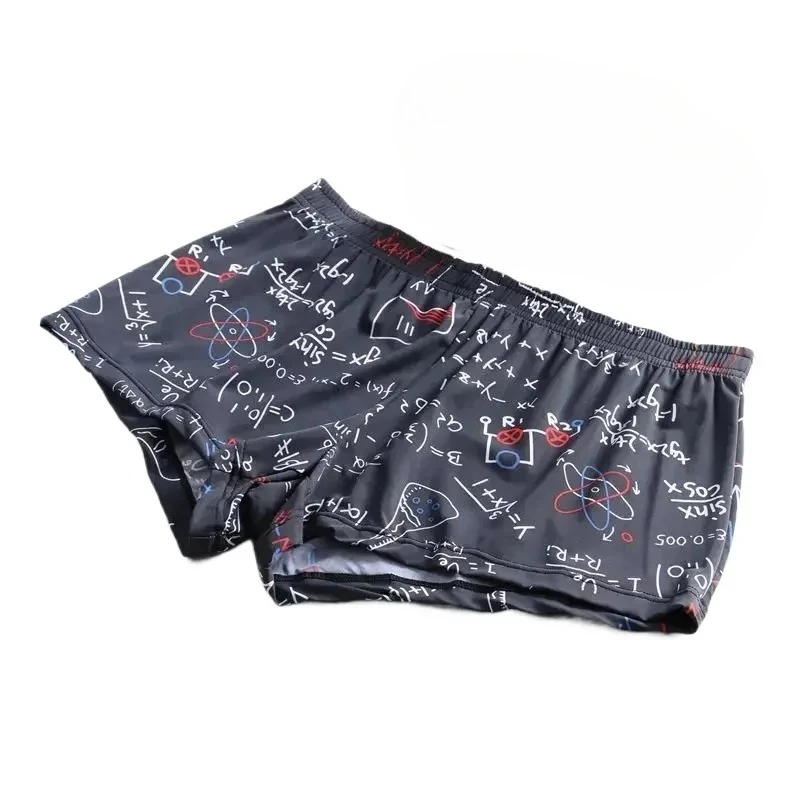 Men's Fashion Loose Aro Pants Ice Silk Math Formula Print Casual Sleeping Shorts Youth Homewear Boxer Briefs Daily Wear Trunks