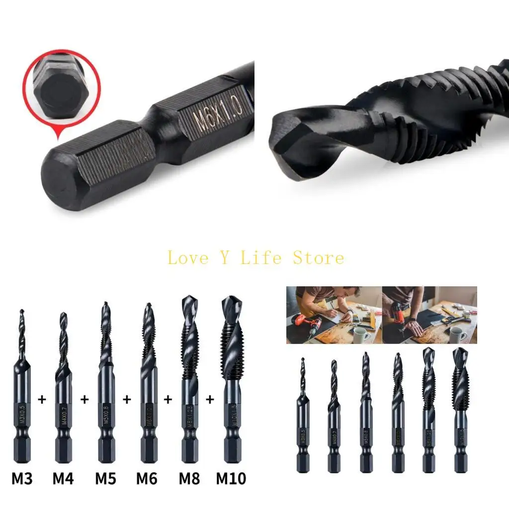 

L74C 6 шт., компактный комбинированный набор сверл и метчиков, сверла-зенковки с шестигранным хвостовиком для промышленных и DIY