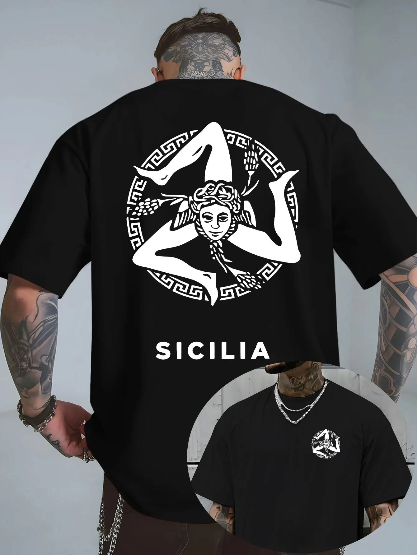 T-shirt graphique vintage Symbole Trinacria de Sicile pour homme, respirant, 100 % coton, idéal pour l'été, streetwear et ambiance culturelle italienne