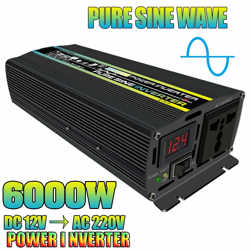 

Pure Sine Wave Inverter 4000W 6000W 8000W Power DC 12V To AC 220V Voltage Converter Solar Car Inverters With Digital Display