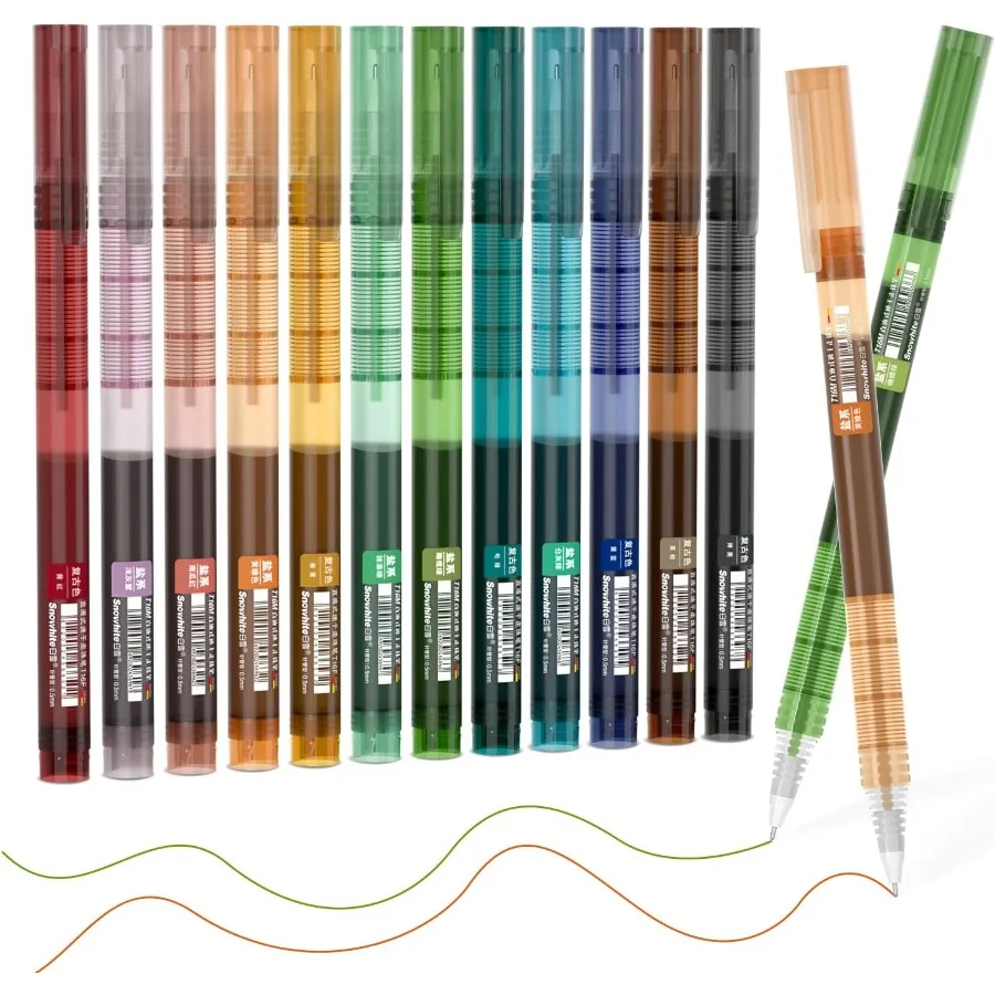 

Ручки-роллеры с жидкими чернилами, 12 винтажных цветных быстросохнущих, 0,5 мм, очень тонкая точка, долговечность для письма, путешествий, съемки заметок D