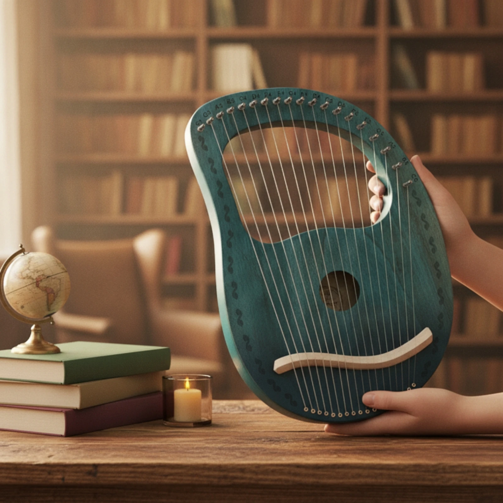 Box Harp with 19 Strings Easy to Play Lyre Harp Instrument Resonant Warm for Beginners, Music Practice, Home Decor