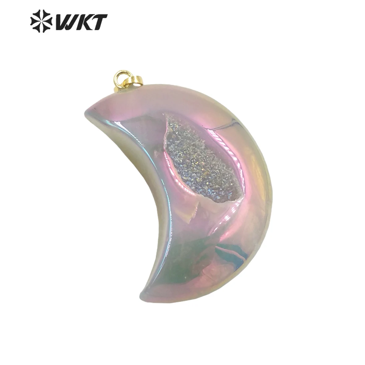 WT-P1801 WKT Girly Color Natural Stone Pendant Moon Shape AB Color Big Pendant Ladies Necklace Jewelry Gift Wholesale