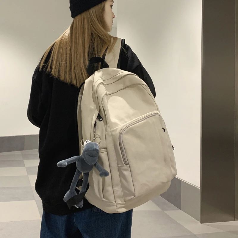 Jednokolorowe wysokiej jakości płótno damskie plecak o dużej pojemności plecak podróżny Unisex na laptopa Fashion Casual Student Schoolbag