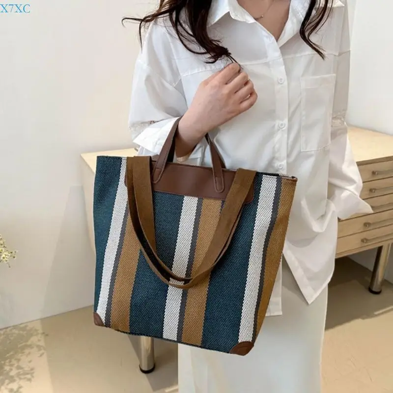 

X7XC Fashionable Women's Shoulder Bag with Multicolor Striped and Top Handle Strap