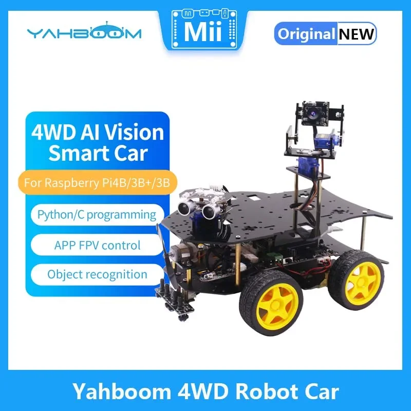 Yahboom 4WD Smart Robot with AI Vision Features for Raspberry Pi 4B USB Camera Ultrasonic Module AI Recognition Python