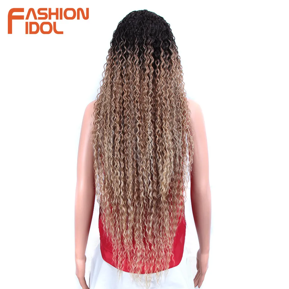 FASHION IDOL 38 inch Soft Long Afro Kinky Curly Wigs Cosplay Ombre Golden Lace Wig Synthetic Heat Resistant Fiber Wigs For Women