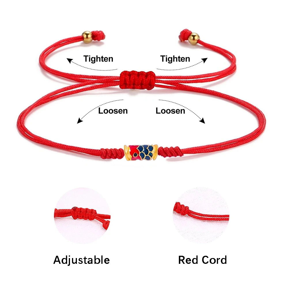 Handwoven Red String Bracelet with Cute Fish Bead Adjustable Red Cord Bracelets for Women Unisex Adult Simple Jewelry