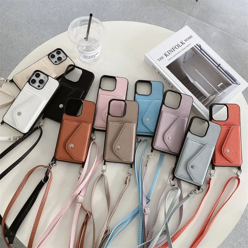 Crossbody Wallet  with Card Holder Phone Case for IPhone 13 12 Mini 16 15 Plus 14 11 Pro Max Leather Hard Shell Protective Cover