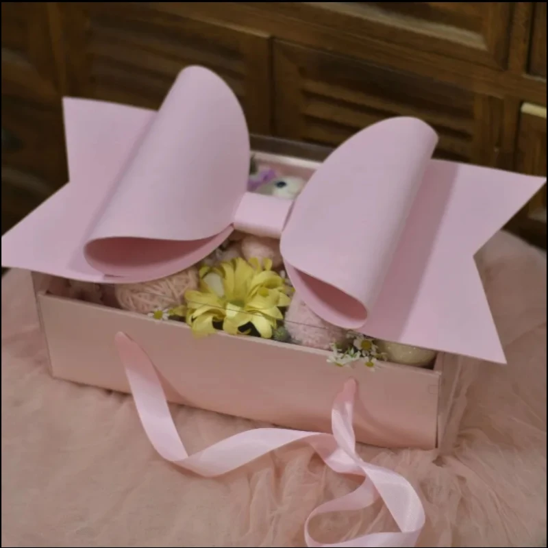 1pcs Christmas Bow Gift Box High End Creative Fruit Gift Packaging Box Pink and Red Transparent Rose Bouquet Storage Boxes