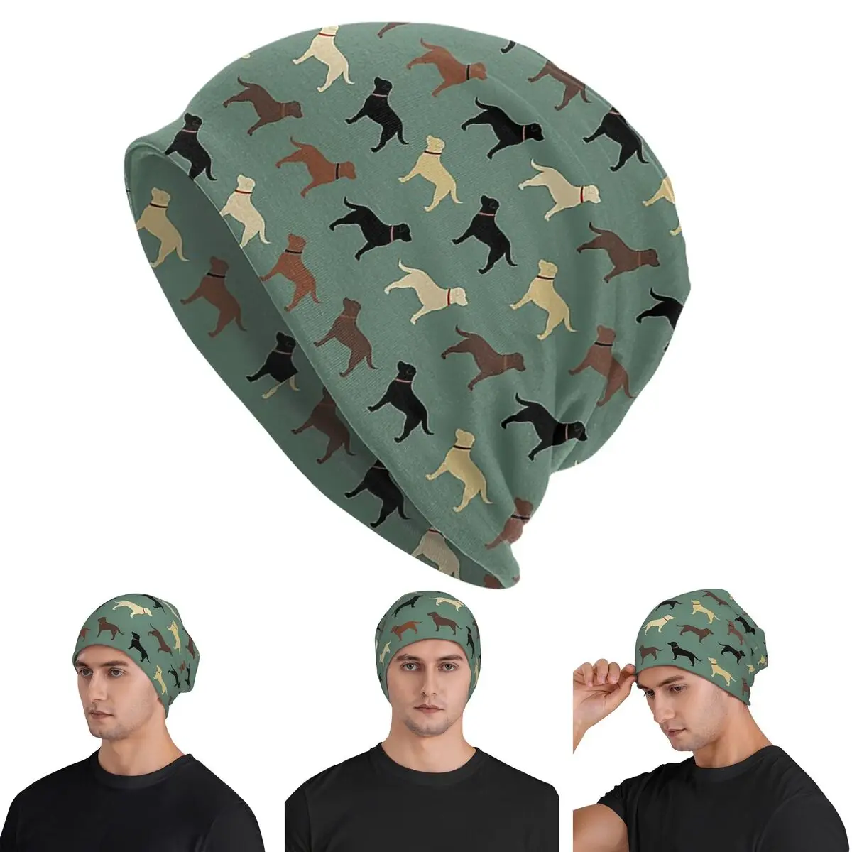 Labrador Retriever Dog Silhouettes Pattern Warm Knitted Cap Hip Hop Bonnet Hat Autumn Winter Outdoor Beanies Hats Unisex Adult