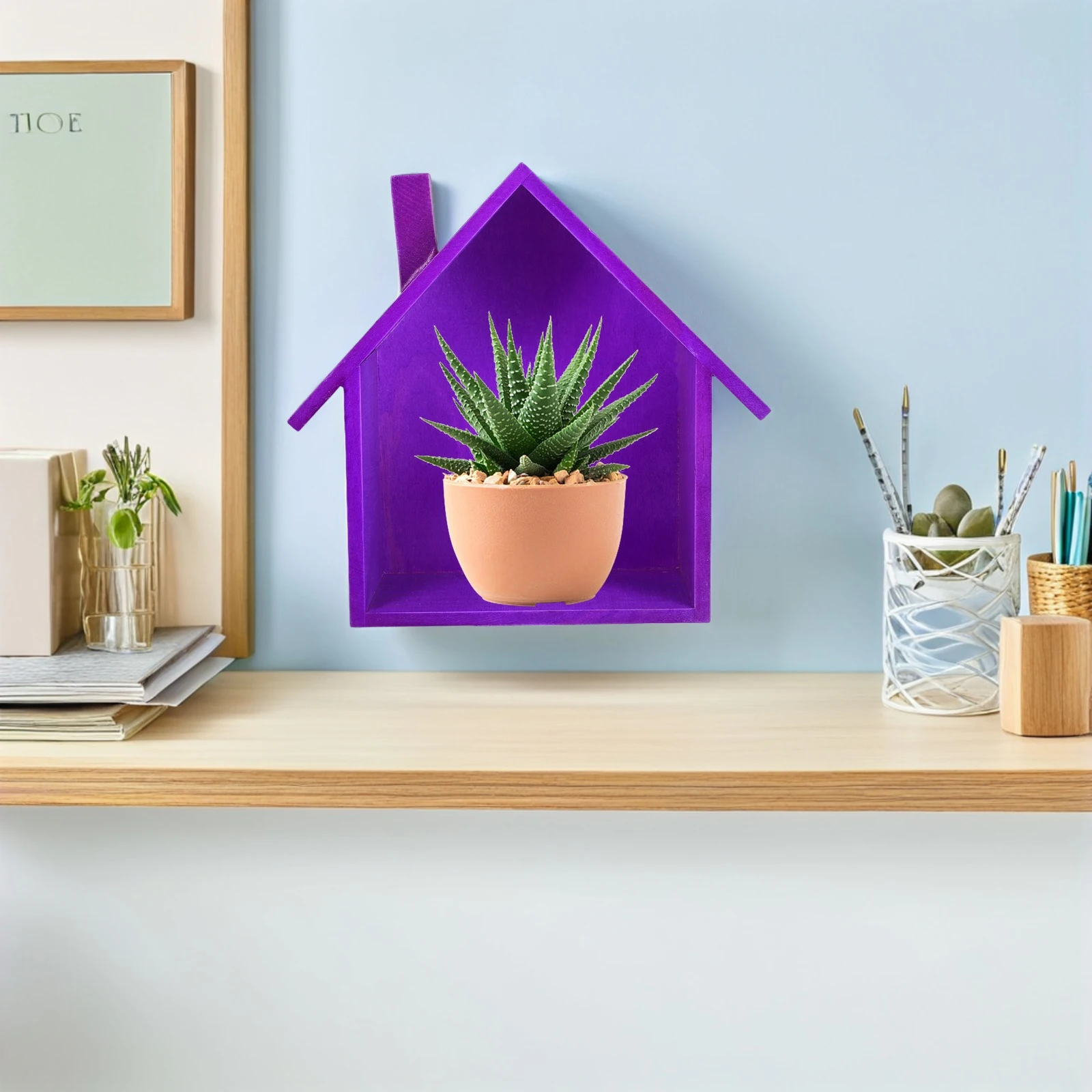 

Wooden Wall Rack Box Multifunctional Display Shelf for Mini Figures Trinkets Rustic House Shaped Wooden Wall Mount Storage Box
