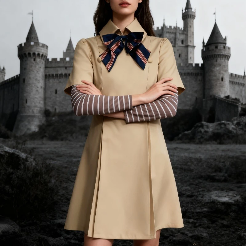Horror Movie M3GAN AI Robot Cosplay Costume Long Sleeve Yellow Doll Dress Full Set with Bow Belt for Women Halloween Carnival Pa