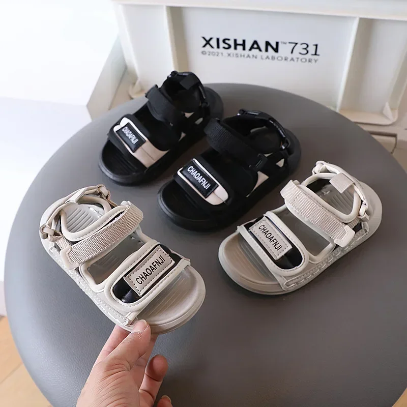 

Children Solid Color Sandals Peel Toe Sewing Thread Hook Loop Kids Anti Slip Soft Bottom Outdoor Beach Waterproof Fashion Shoes