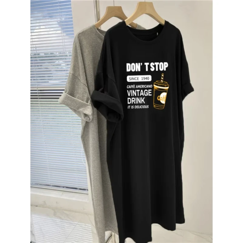 

Летнее ретро мультяшное модное платье с новым принтом, повседневное свободное платье с круглым вырезом из чистого хлопка, удобное свободное платье с короткими рукавами