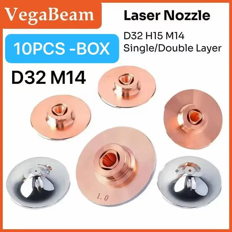 10PCS Laser Nozzle D32 M14 Double Chromeplate Laser Nozzle for Precitec Raytools HANS BOCI WSX Fiber Cutting Machine Head Parts