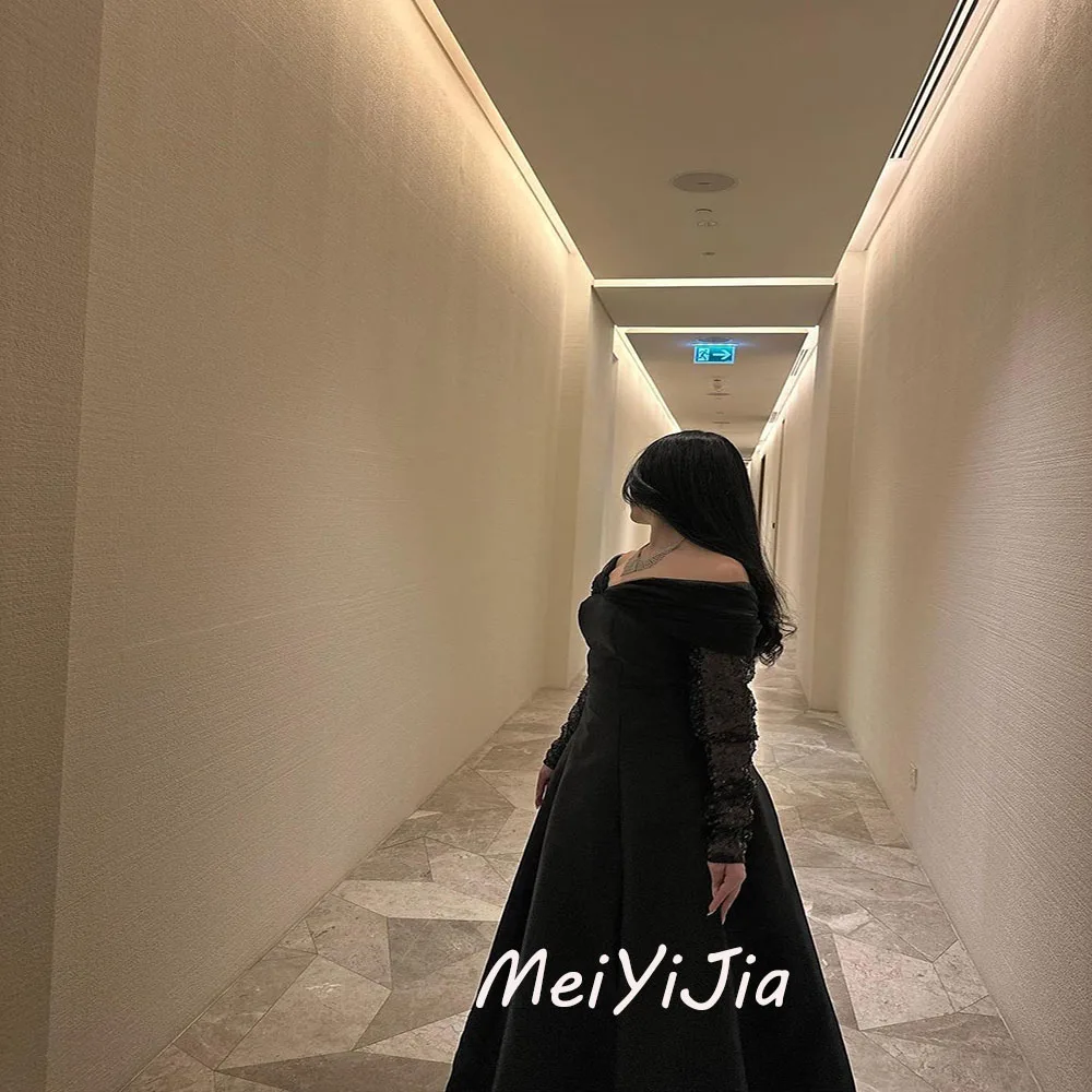 Meiyijia-vestido de noche de Arabia Saudita, traje Sexy de manga larga con cuello con hombros descubiertos para Club de cumpleaños, verano, 2024