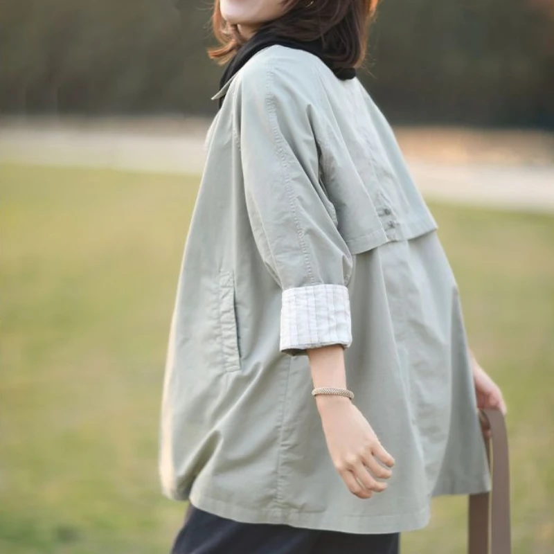 

2026 Spring and Autumn New Splicing Commuting Simple Temperament Single Breasted Lapel Mid Length Trench Coat for Women