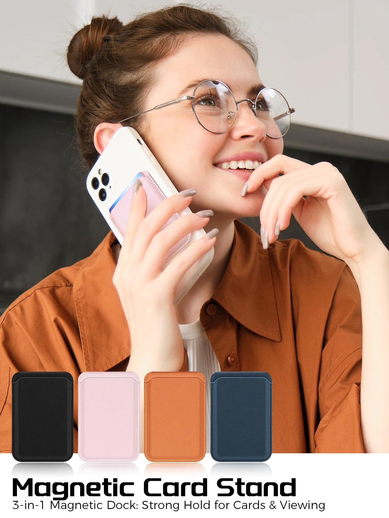 3 in 1 MagSafe Magnetic Leather Card Holder Foldable Phone Stand Wallet Case For iPhone 17 16 15 14 13 12 Pro Max Card Pocket view 6