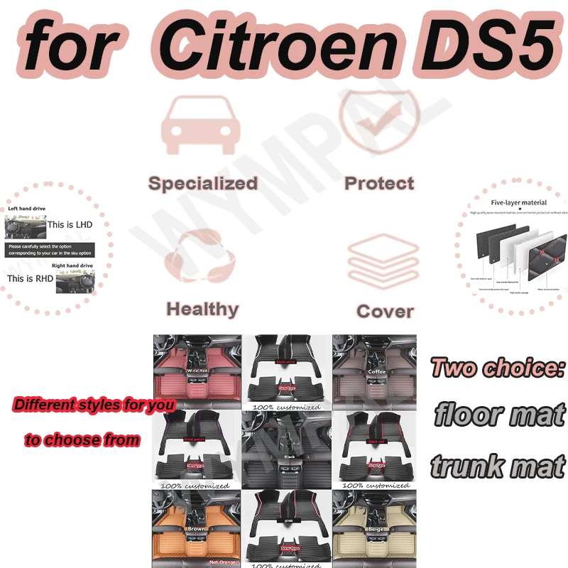 

LUXURY Car Floor Mats For Citroen DS5 DS 5 2011~2018 Durable Anti Dirty Pad Rugs Luxury Leather Mat Carpets Car Accessories