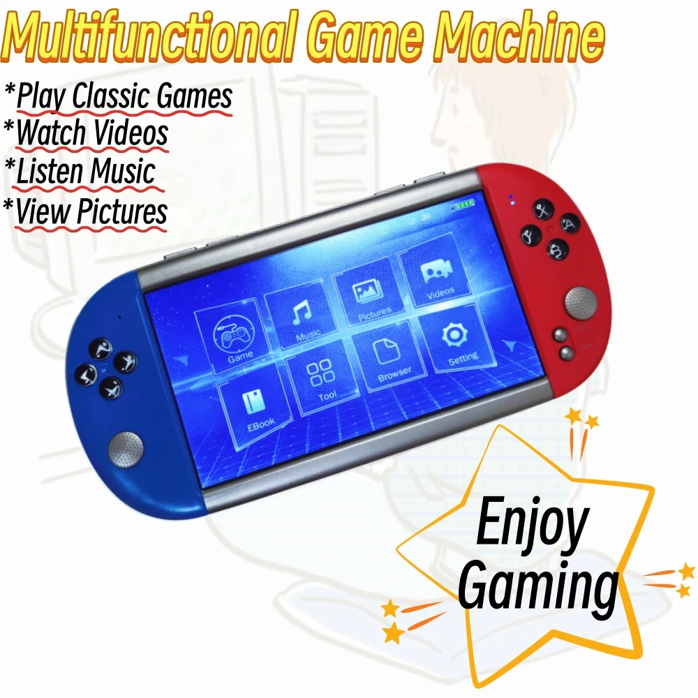 New 7 inch HD Screen Portable Game Console Retro Arcade Handheld Game Players 6000 Free Games Support Music/Video/Photo/TV Out