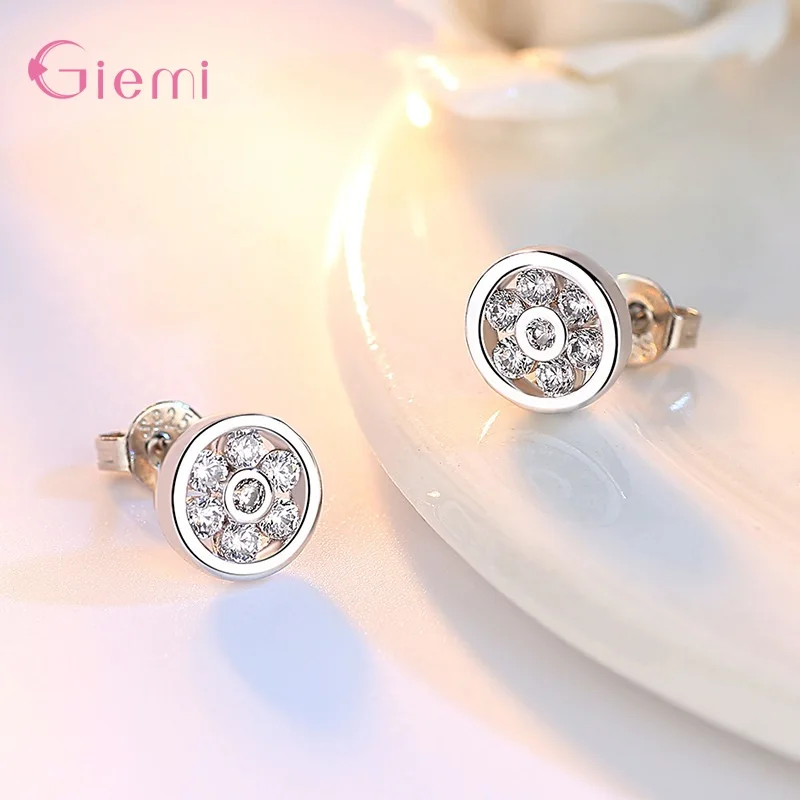 Charming 925 Sterling Silver Flower Shape Crystal Zircon Stud Earrings For Women Girls Engagement Party Fashion Jewelry Gifts