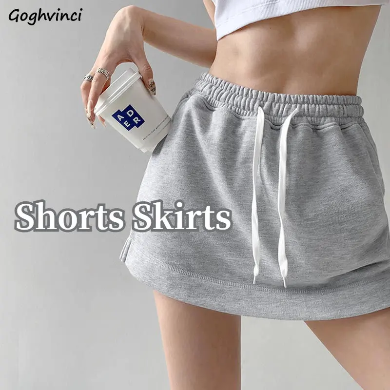 

Sporty Skirts Women Mini A-line Streetwear Drawstring Korean Style Chic Summer All-match 5-colors Casual Ladies Fashion Joggers