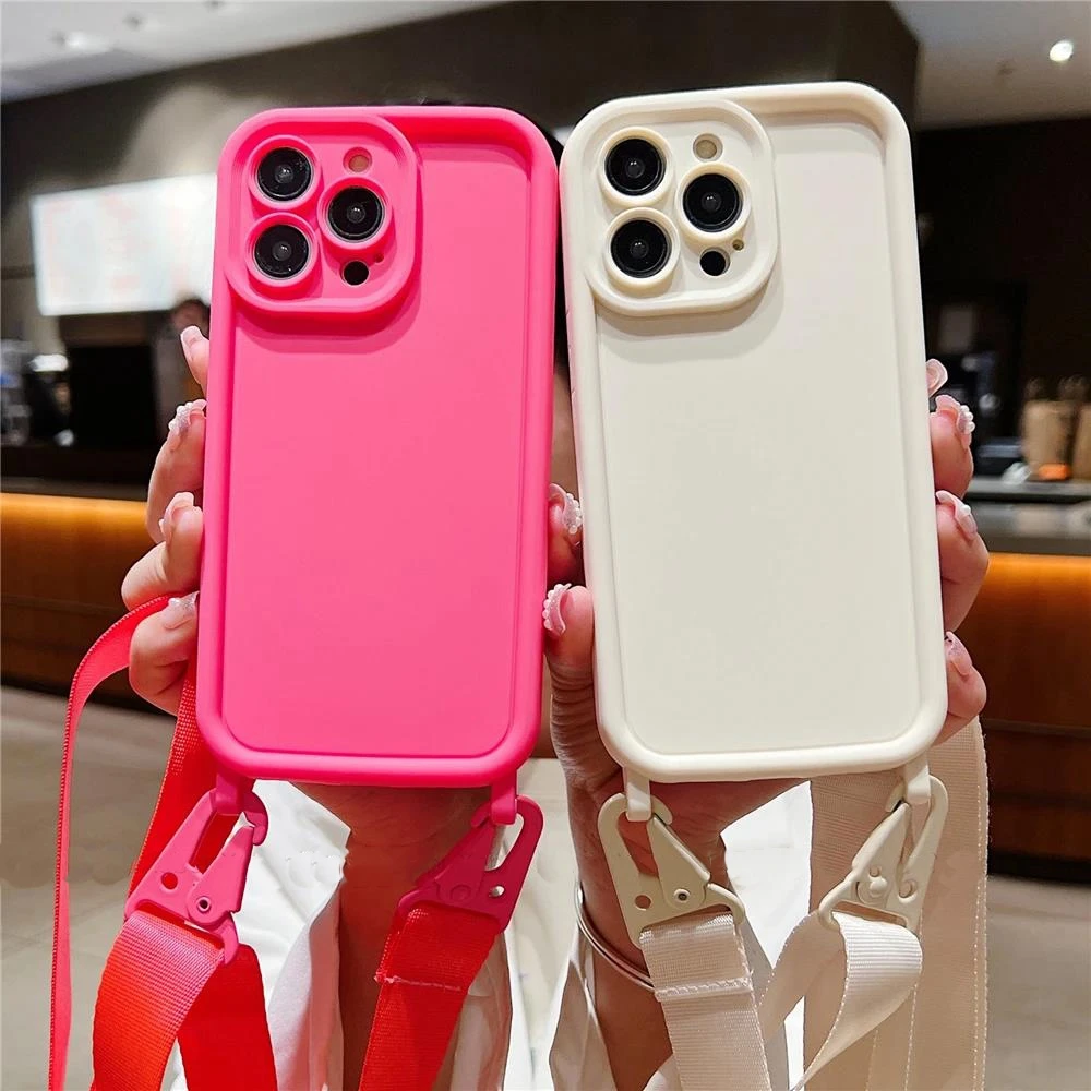 Crossbody Necklace Strap Lanyard Cord Soft Silicone Phone Case For iPhone 15 13 12 11 14 Pro Max X XR XS Max 7 8 Plus New Cover