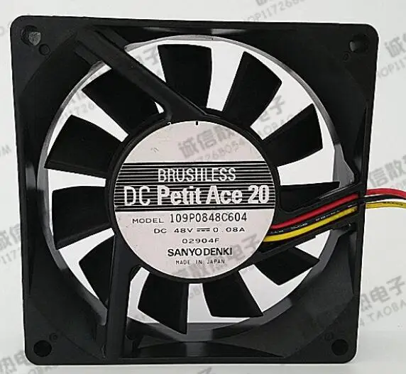 SANYO Denki 109P0848C604 DC 48V 0.08A 80x80x20mm 3-Wire Server Cooling Fan