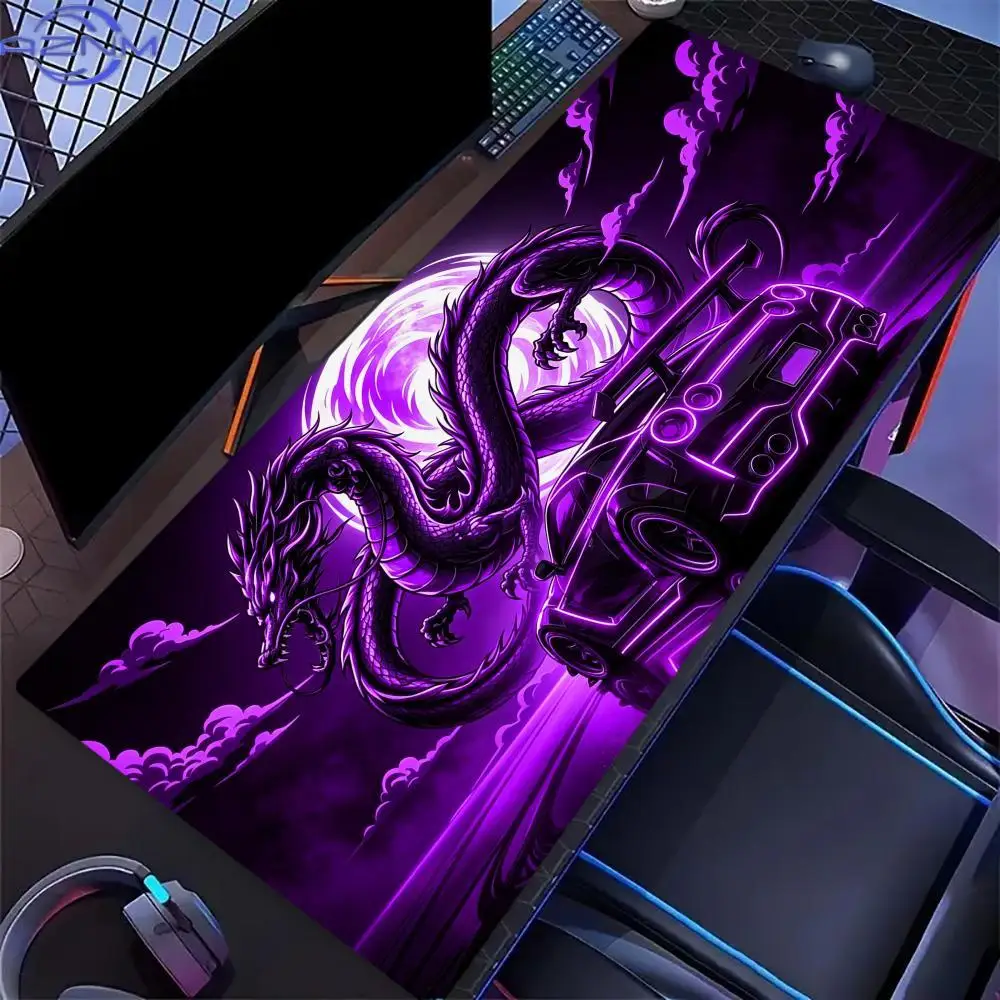 Neon Oriental Dragon Extended Gaming Mouse Pad Non Slip Desk Surface Mystic Cloud Creature Print For Gaming And Daily Use