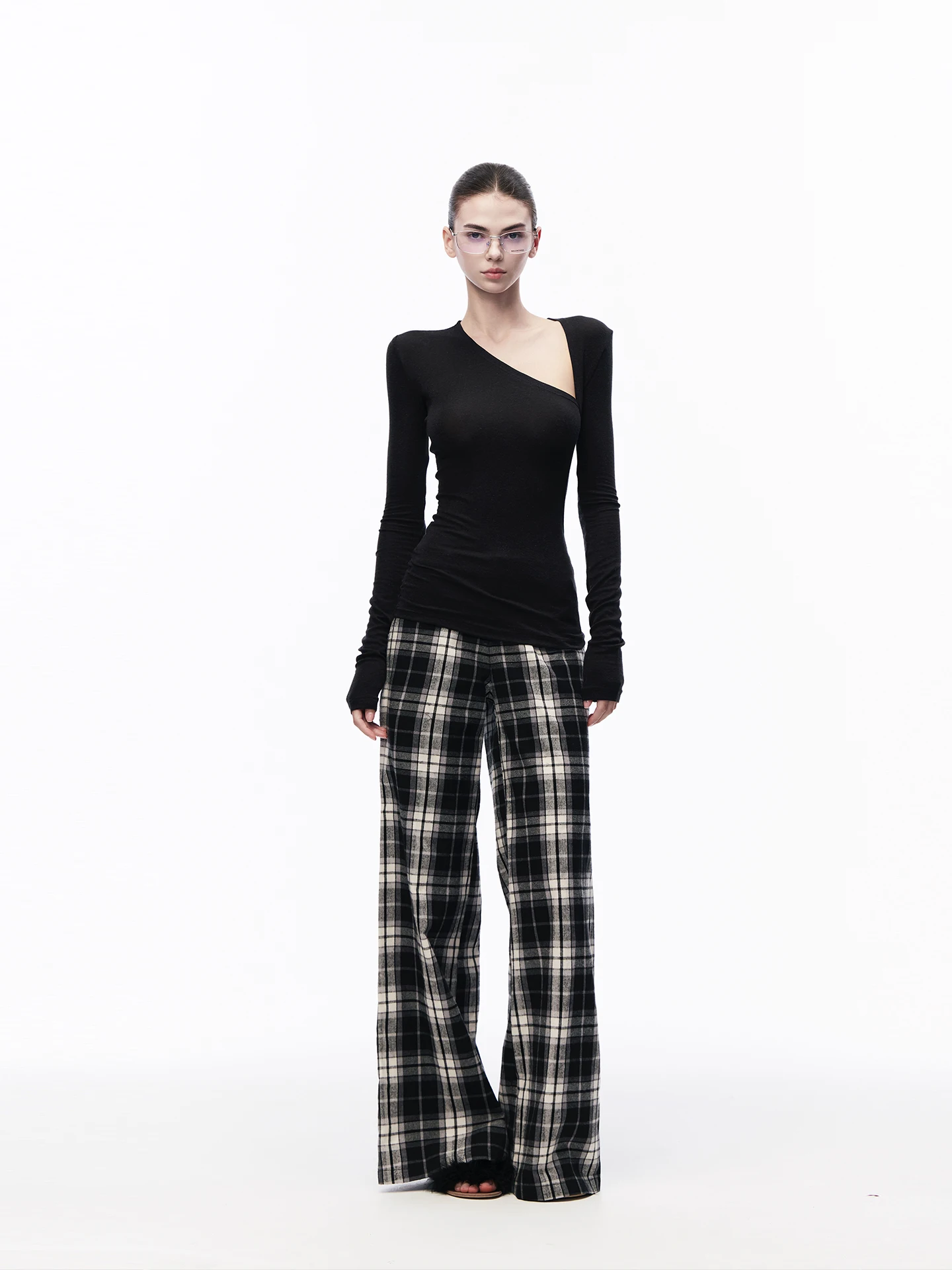 

JLAUNT American Retro Plaid Wide Leg Pants Women Low Waist Plaid Loose Casual Straight Tube Pants Soft Comfortable Cotton