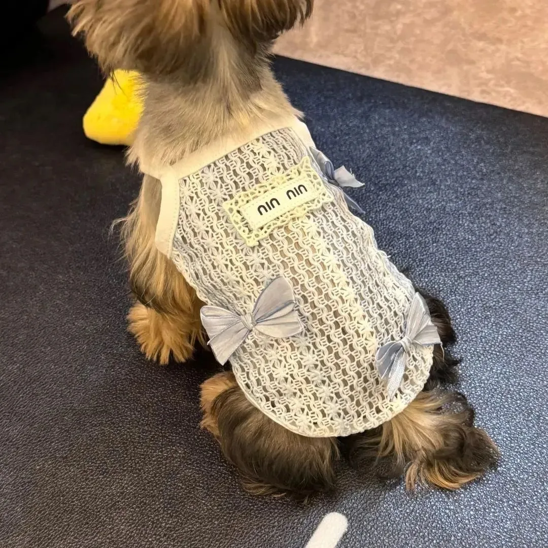 

Bow Hollow Dog Clothes Lace Puppy Sling Pet Breathable Vest Summer Teddy Fashion Short Sleeve Dog Products