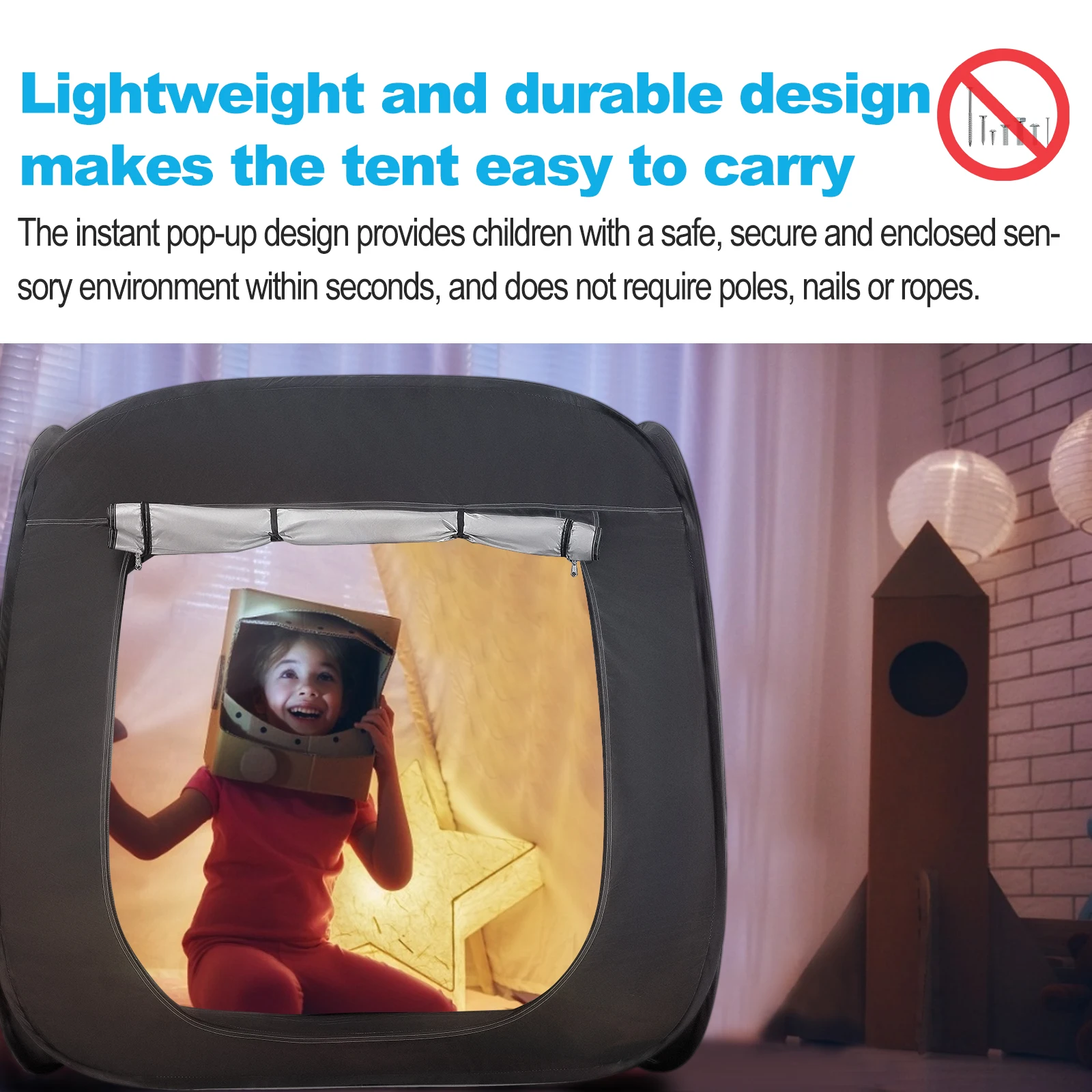 Sensory Tent for Kids 117x115cm, Pop-up Sensory Blackout Play Tent for for Children with Autism, ASD & ADHD with Advanced Silver Inner Lining with Carry Bag, DE Stock