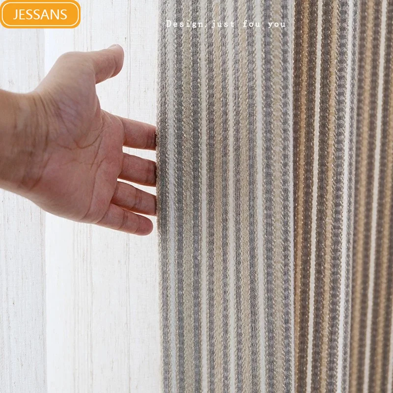 Chenille Striped Jacquard Thickened Blackout Curtains for Living Room Bedroom Partition Curtains Customized Finished Products