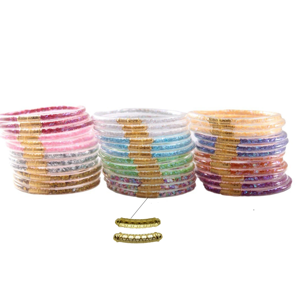 3pcs/set Stack Glitter Jelly Bangles Bracelets for Women Waterproof Beach Prismatic Bangles for Women