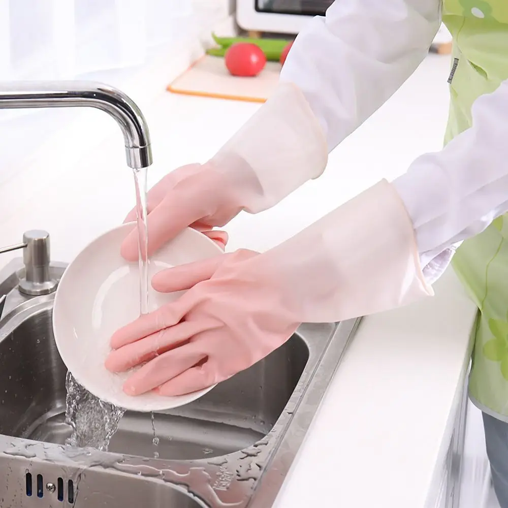 1PAIR S/M/L Household Gloves Non-slip Long Cuff Dishwashing Gloves Thickened Waterproof Cleaning Long Gloves