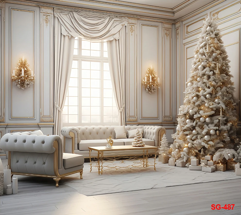 Sofa dalam ruangan, untuk Fotografi Latar Belakang musim dingin pohon Natal Vintage jendela dalam ruangan anak-anak keluarga pesta potret dekorasi latar belakang