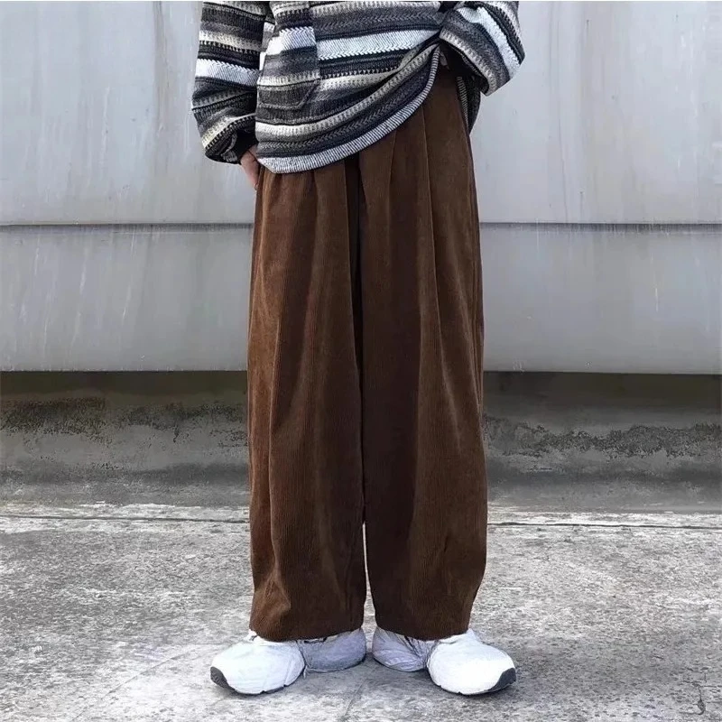 

Мужские повседневные брюки, вельветовые утепленные винтажные мужские прямые широкие брюки, весенне-осенние уличные модные мешковатые брюки