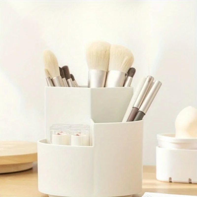 قطعة واحدة من حامل القلم الدوار، صندوق تخزين أقلام سطح المكتب للطلاب المكتبي، صندوق فرشاة للمكياج بثلاث فتحات لتخزين المكتب