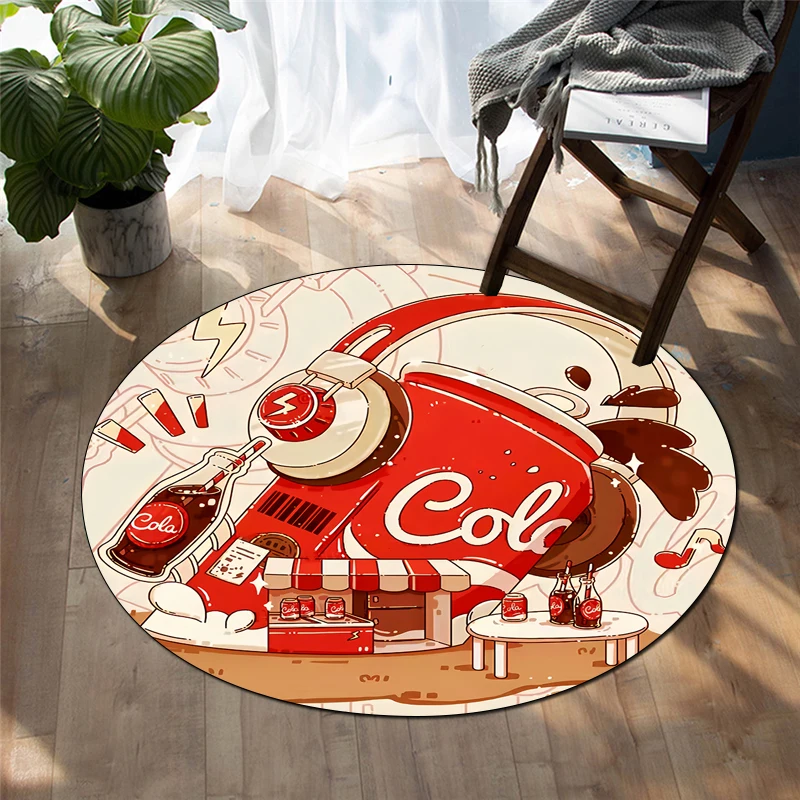 Coca Cola Round Carpet for Living Room Rugs Camping Picnic Mats Flannel Anti-Slip Rug Yoga Mat Gifts