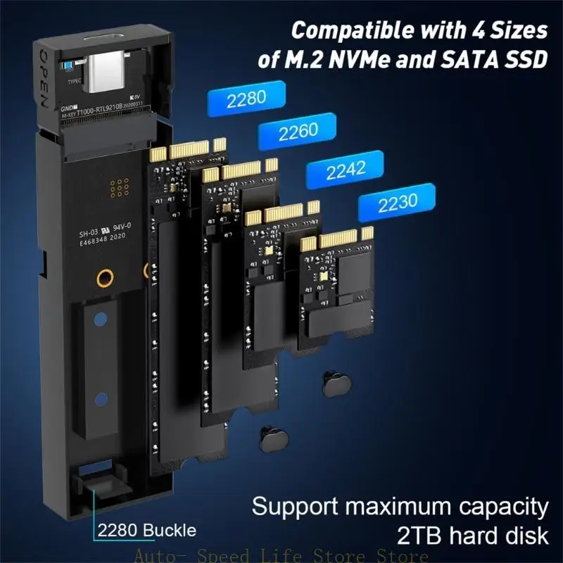 

02DA M.2 NVMe SSD Enclosure Double Portocol NVMe Adapter 10Gbps USB 3.1 Gen2