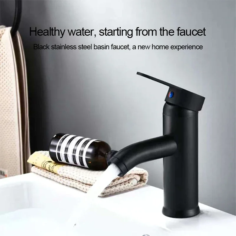 Basin Faucet 304 Stainless Steel Single Hot Cold Water Tap Bathroom Kitchen Minimalist Style Sink Faucet Sleek Water Sink Tap