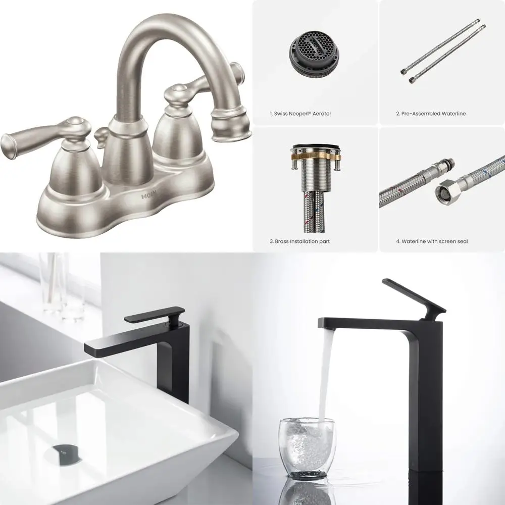 

Two Handle Spot Resist Brushed Nickel Bathroom Faucet with Drain Assembly, Centerset Design for Durability and Style