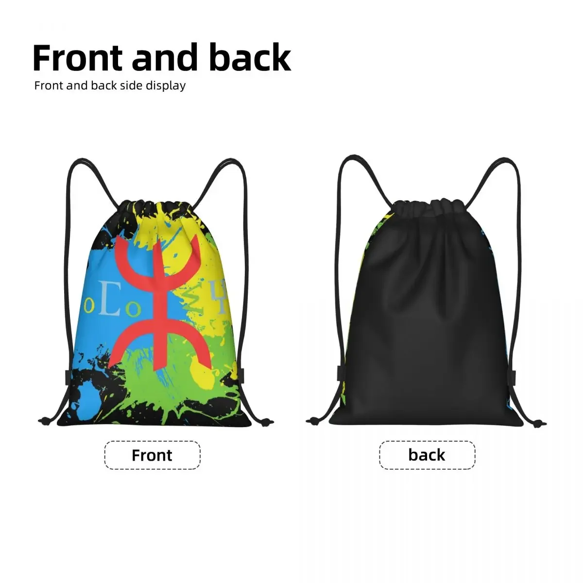 Amazigh Flag Splash Art Design Drawstring Backpack Sports Gym Bag for Men Women Berber Tifinagh Proud Training Sackpack