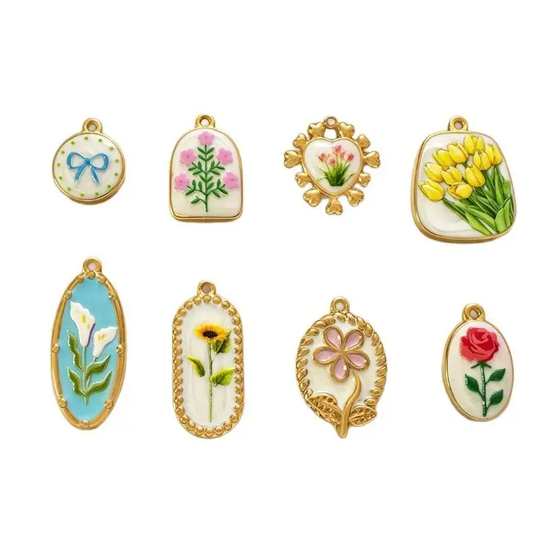 Blumen-Emaille-Anhänger, 5/8 Stück, kleine Größe, für DIY-Arbeiten, zum Basteln von Armbändern, Halsketten, Handybändern und Schmuck. – Detail 5