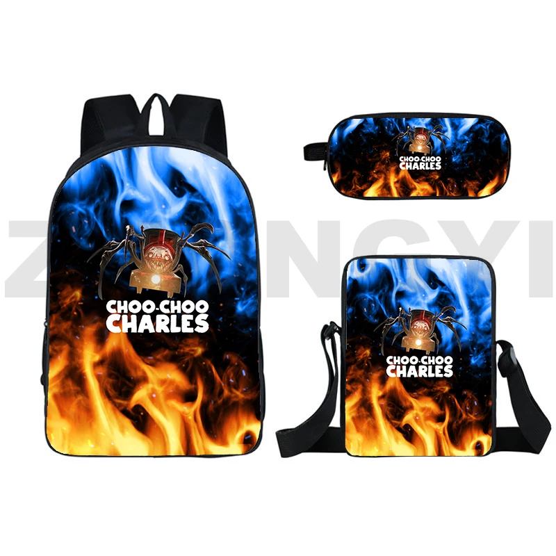 Big Urban Executive Backpack Men 3 Pcs/Set Fashion Casual Choo-Choo Charles Backpacks Women Anime Travel Bag 3D Children Bookbag